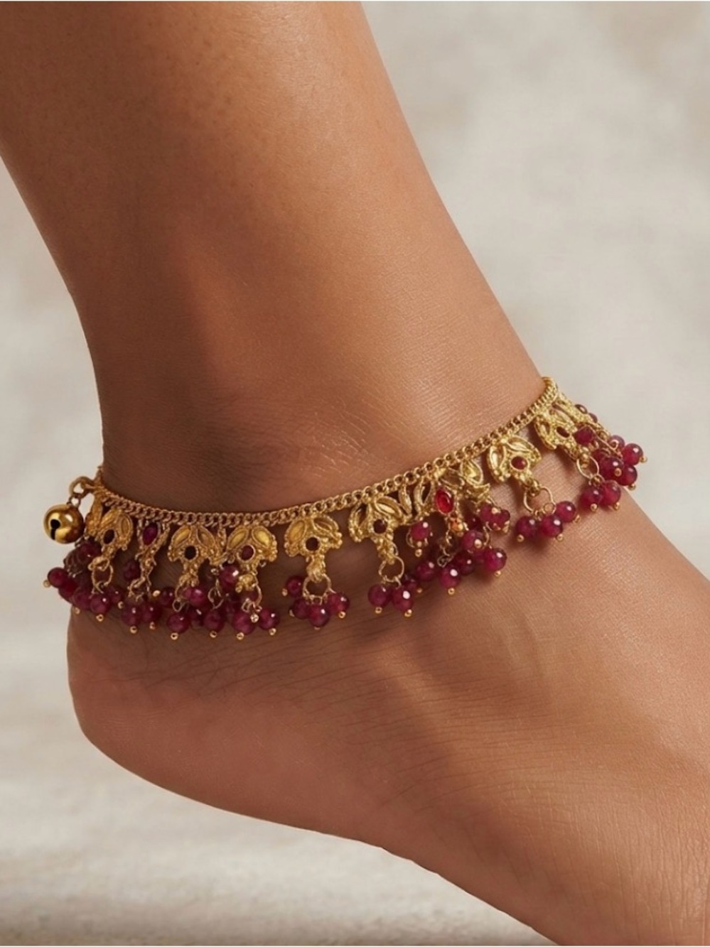 NWOT- Gold and Red Beaded Anklet Pair - Women Jewelry